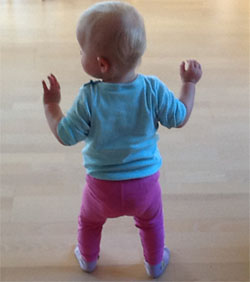 A human baby learns to walk after their brain grows larger. Image by Nile60.