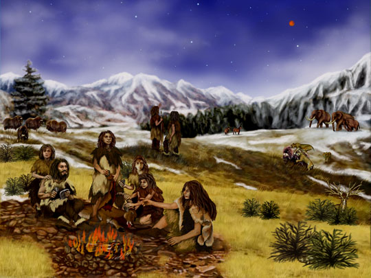 An artist's rendition of a Neanderthal family about 60,000 years ago. Image by Randii Oliver.