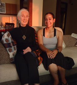 Dr. Jane Goodall with former IHO graduate student Samantha Russack.   