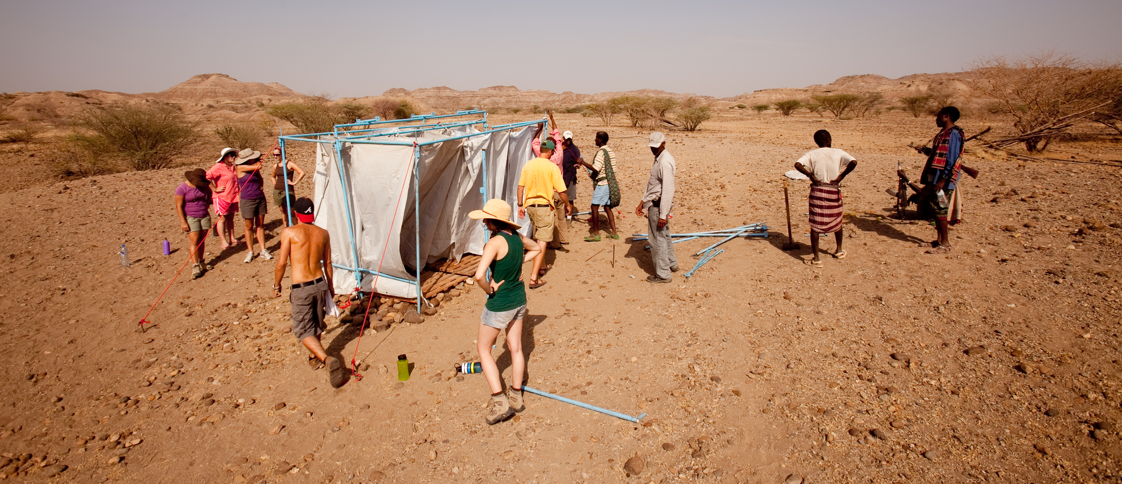 Setting upbathrooms, Hadar, Ethiopia