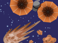Illustration of lucy shuttle on the way to Trojan asteroids