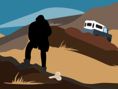 An Illustration showing a silhouetted scientist in the desert