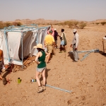 Setting up bathrooms, Hadar, Ethiopia