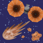 Illustration of lucy shuttle on the way to Trojan asteroids