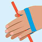 Two hands holding a straw without using thier thumbs