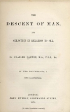 The cover page od Darwin's Decent of Man book