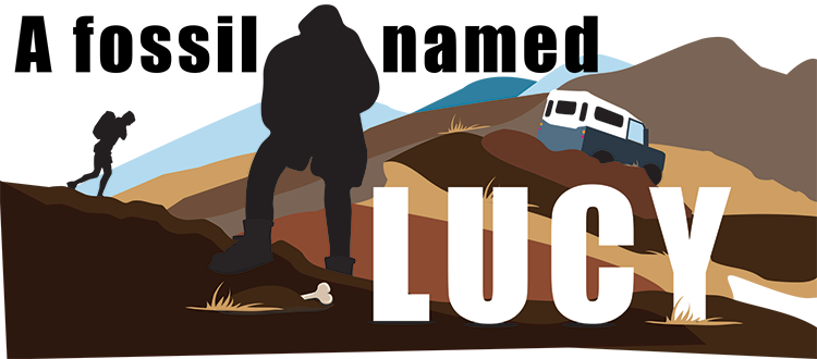 An Illustration showing a silhouetted scientist finding a bone in the desert